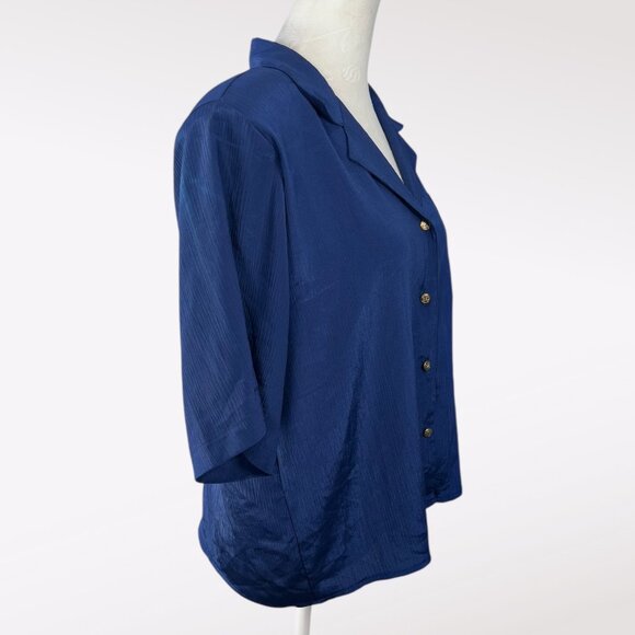Vintage Petite by Elite Short Sleeve Button Down Shirt Shoulder Pads Medium - Picture 6 of 9